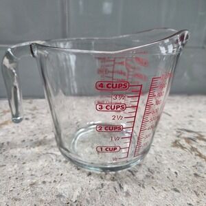 Anchor Hocking Glass Measuring Cup 4 Cup Clear Red Measurement Kitchen Baking